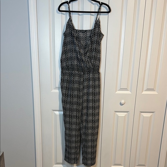 Express Pants - Express Black and White Patterned Jumpsuit